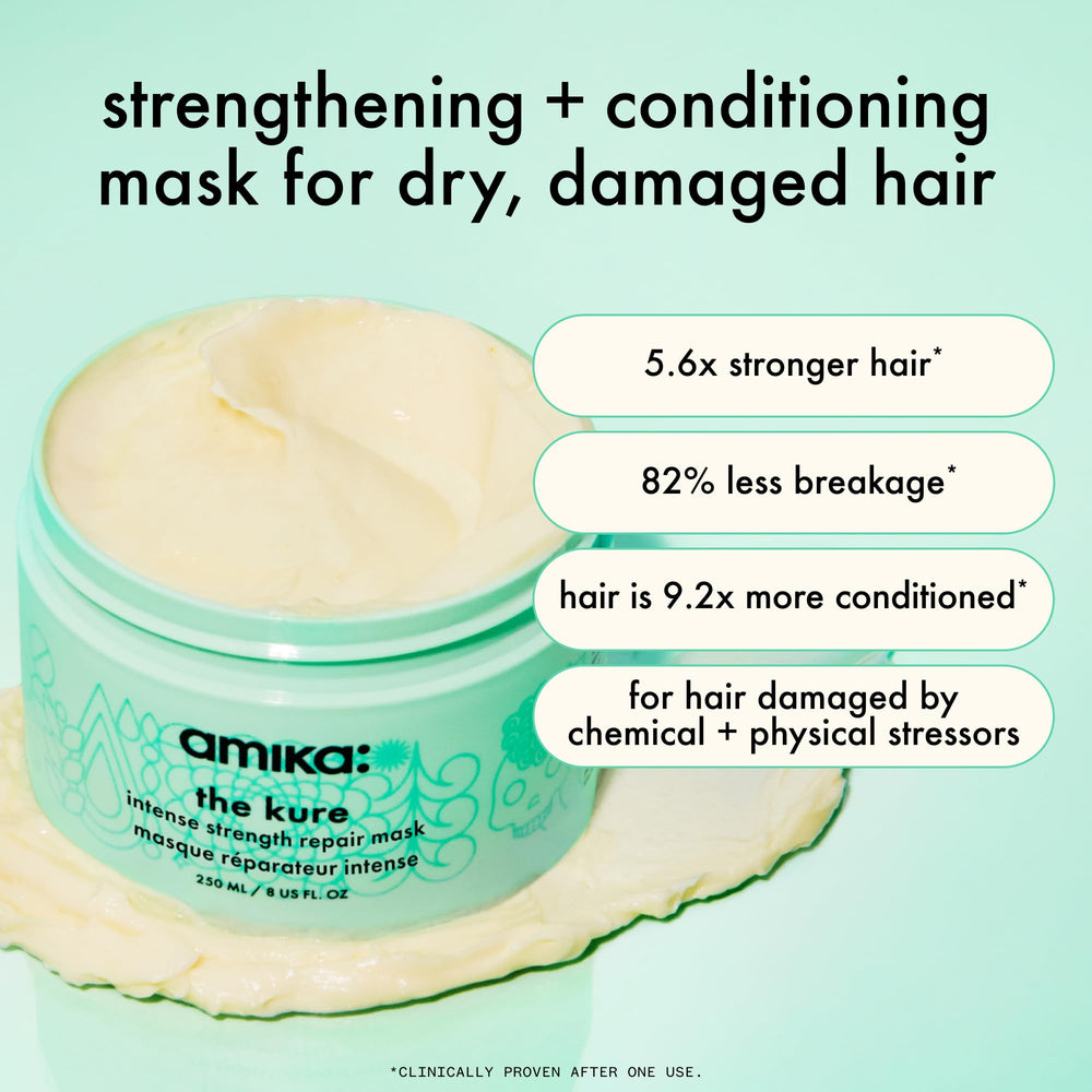 Amika Kure mask jar open, rich formula for repair and moisture