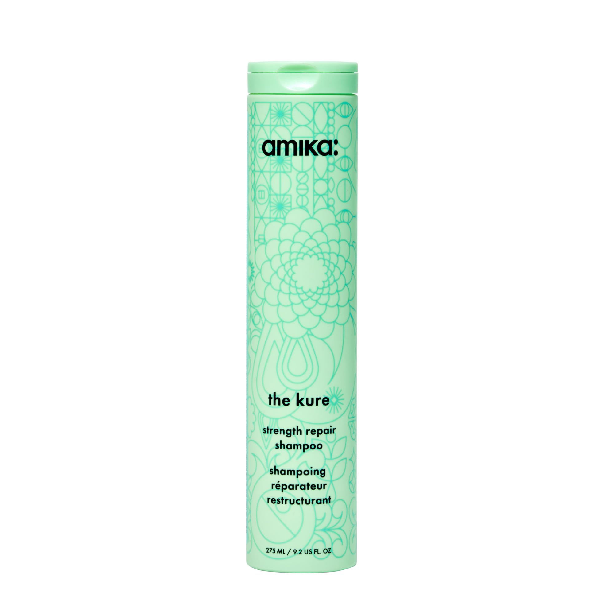 Amika Kure Strength Repair Shampoo bottle with bond fortifying technology