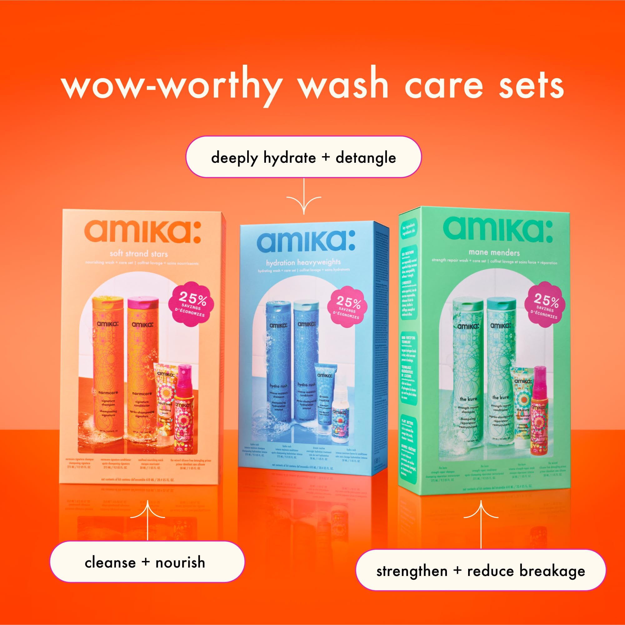 Amika Mane Menders Set packaging photo showcases the complete routine.