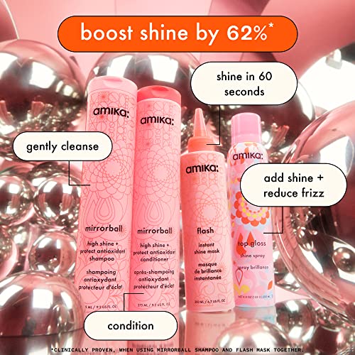 amika Mirrorball High Shine + Protect Shampoo model hair after wash looks sleek