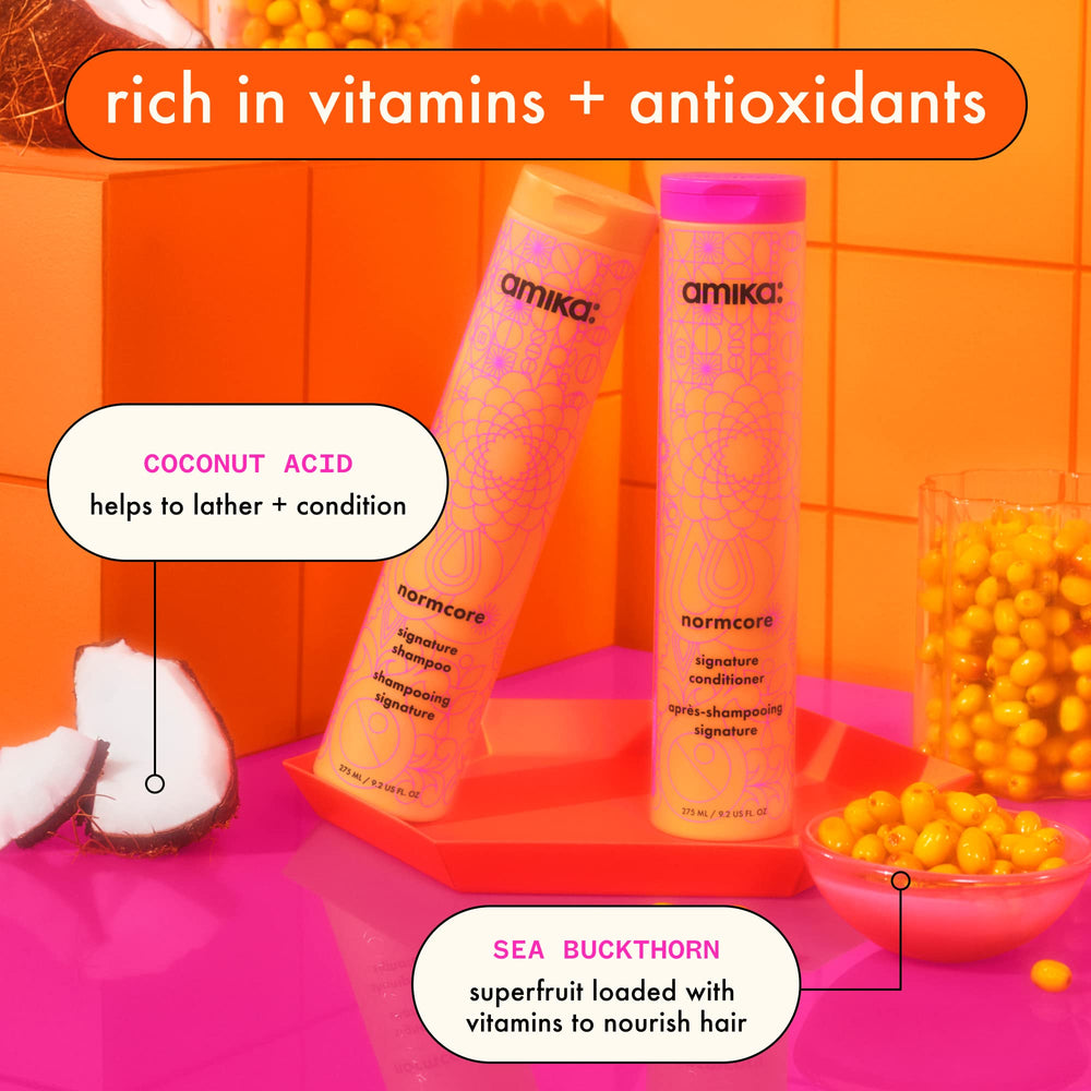 Amika Normcore Signature Shampoo foam demonstrates soft cleansing without residue