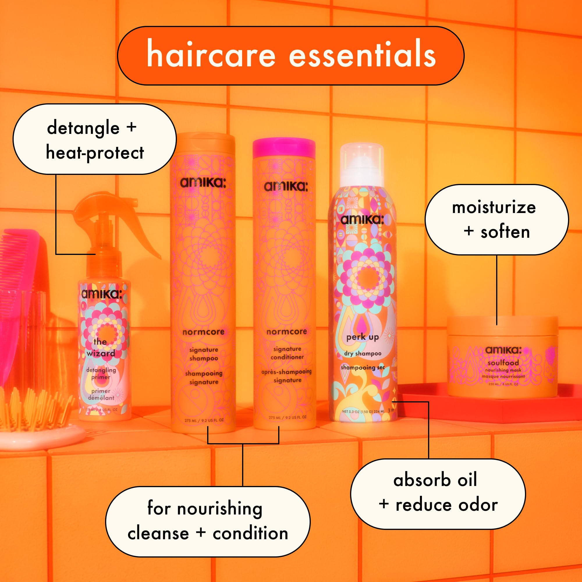 Amika Normcore Signature Shampoo product shot emphasizes the sulfate-free formula