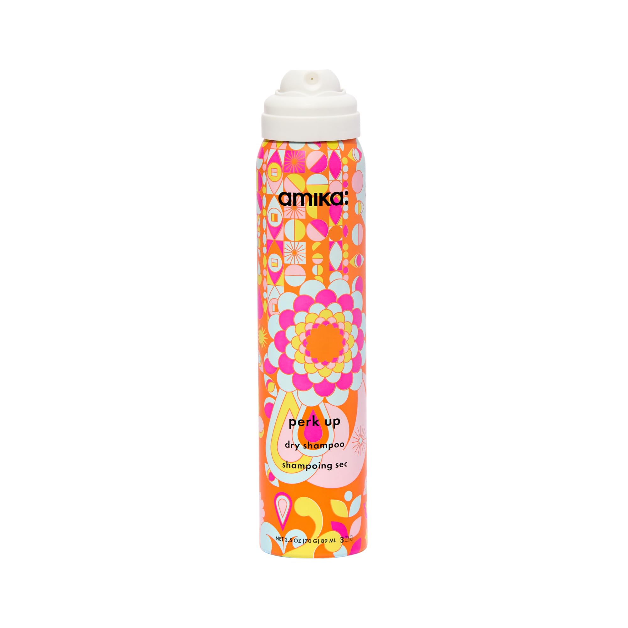 Amika Perk Up champú seco sin talco, envase compacto para retoques en cualquier lugar.