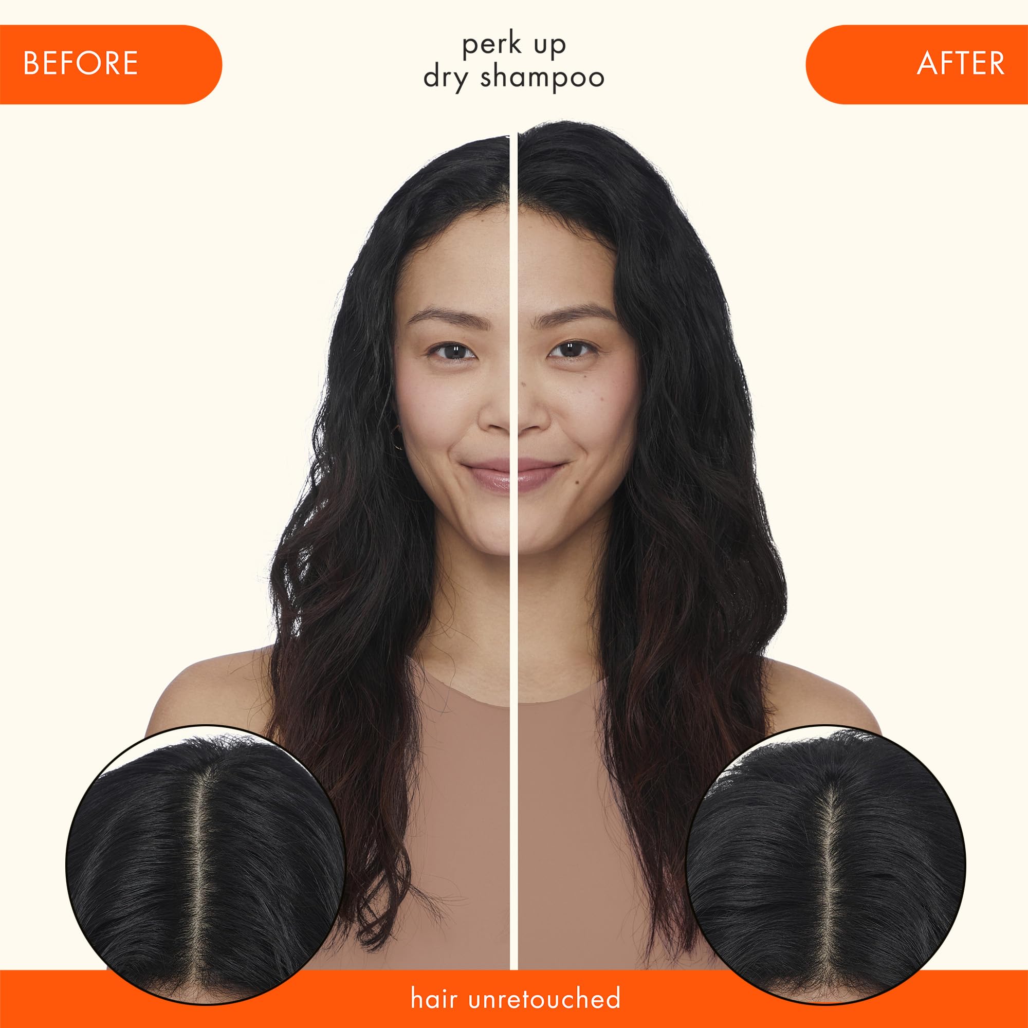 Amika Perk Up Dry Shampoo shows no white residue on hair