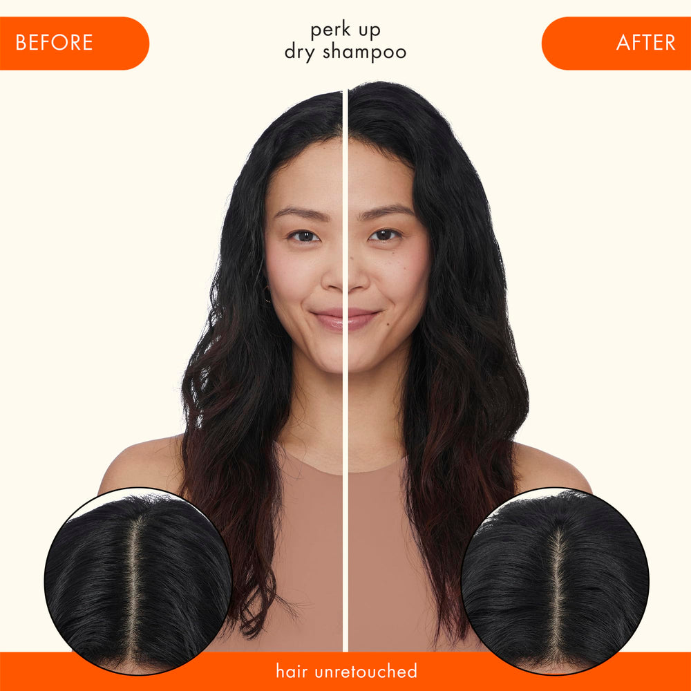 Amika Perk Up Dry Shampoo shows no white residue on hair