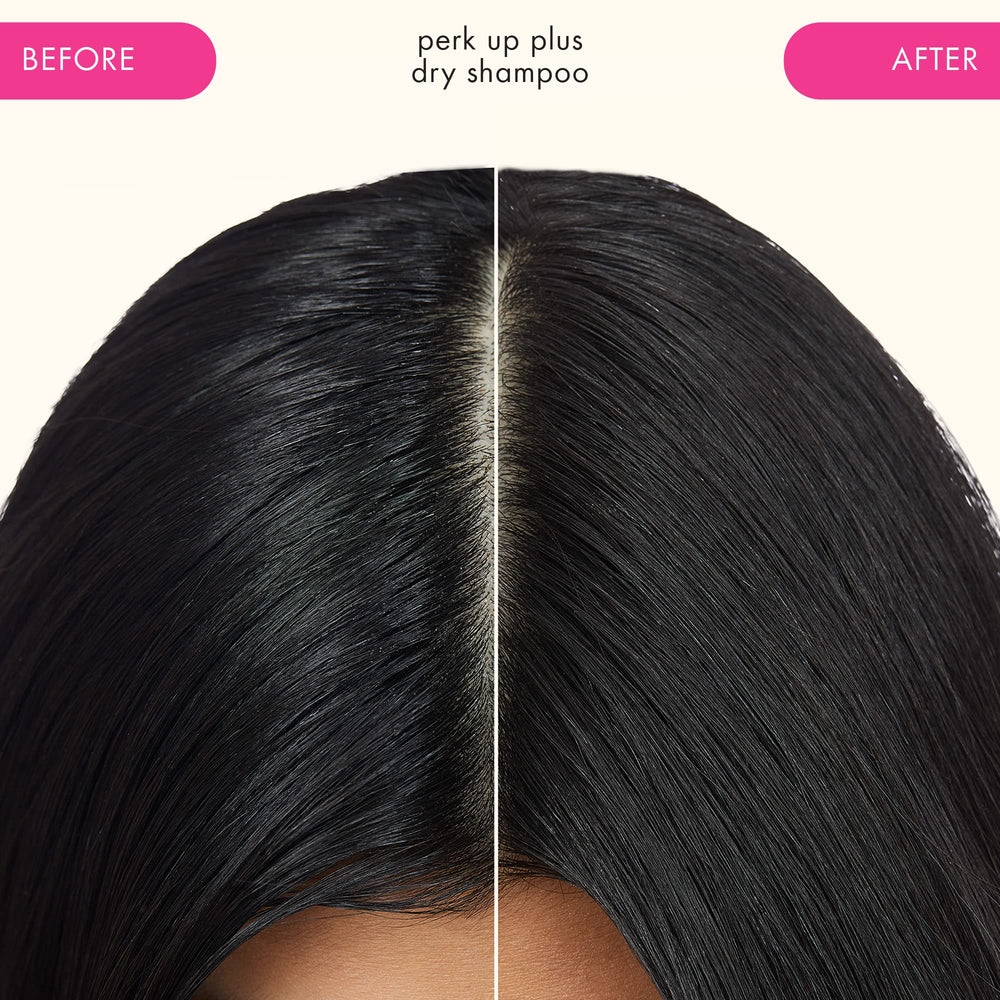 Close-up of scalp after Amika Perk Up Plus use showing grit-free results