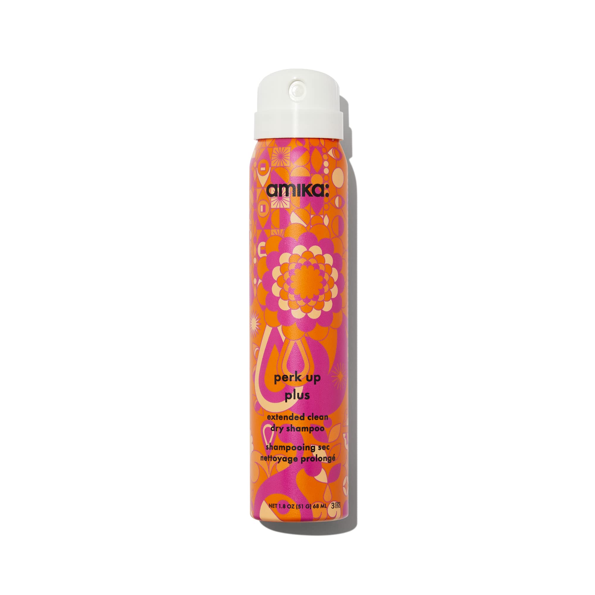 Amika Perk Up Plus, botella de champú seco con acabado invisible.