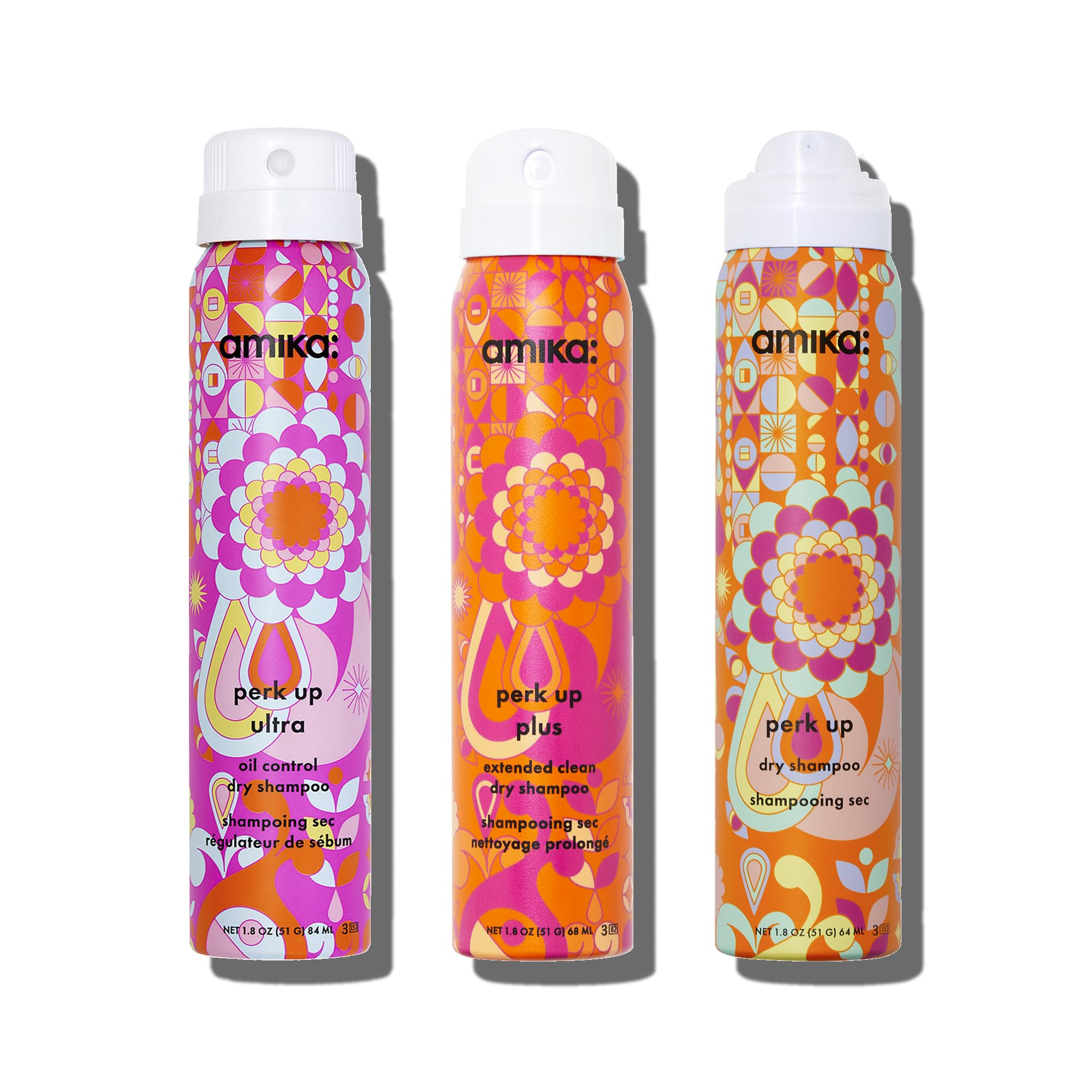 Amika Perk Up Pursuit trial set packaging for on-the-go freshness between washes.