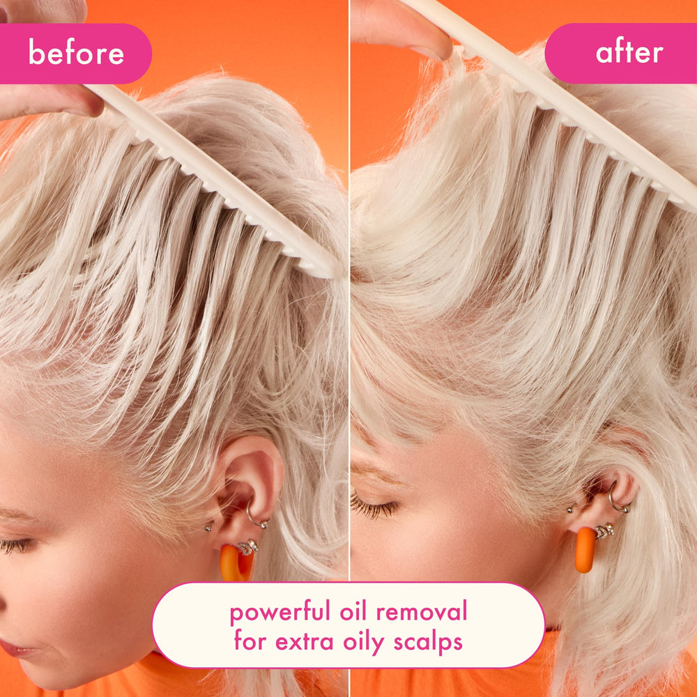 Amika Perk Up Ultra Dry Shampoo application at roots for instant lift.