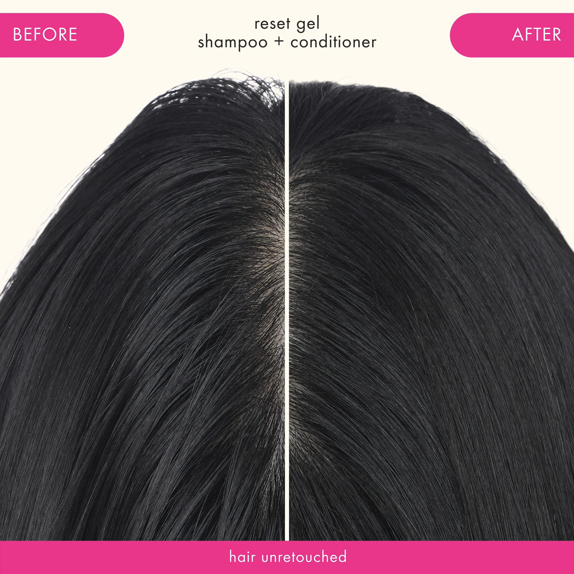 Amika Reset Clarifying Gel Shampoo post-rinse glow suggests refreshed hair with added bounce.