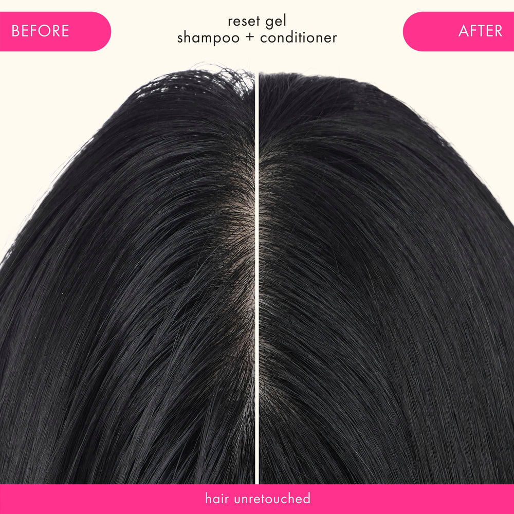 Amika Reset Clarifying Gel Shampoo post-rinse glow suggests refreshed hair with added bounce.