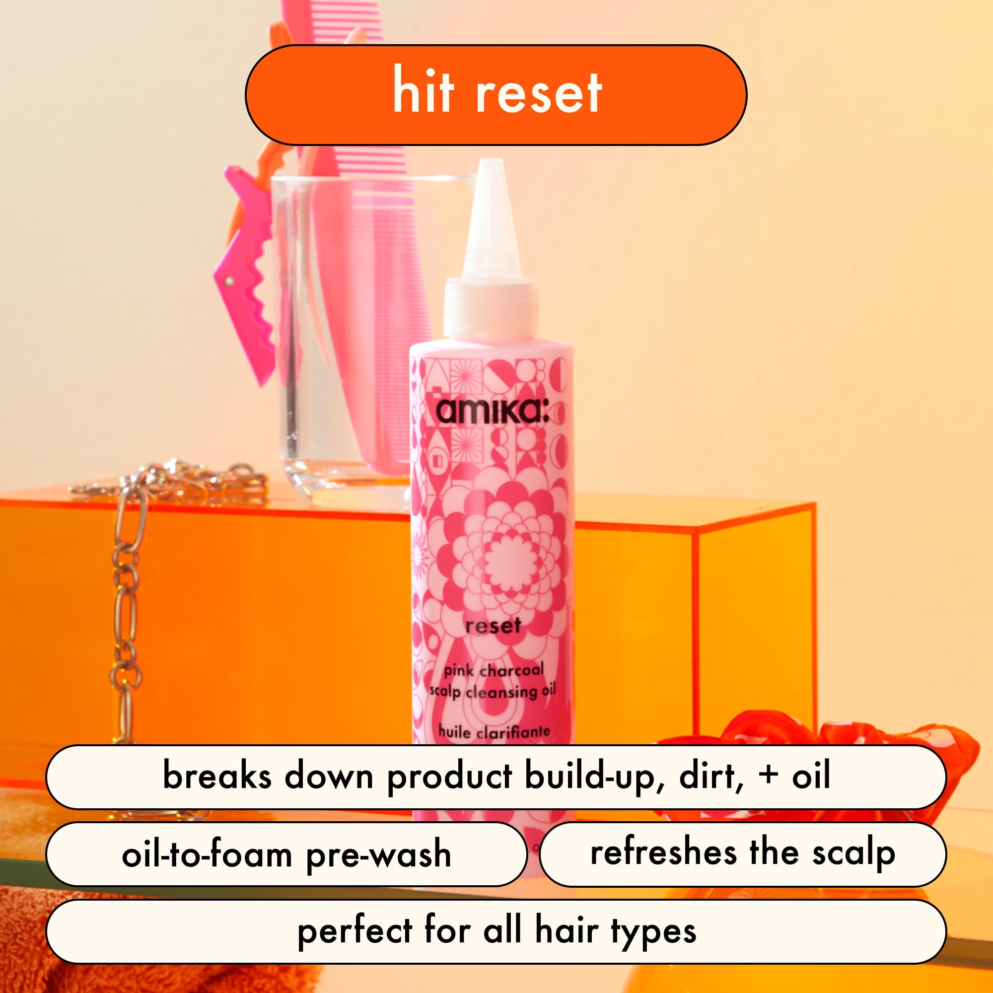 Amika Reset Pink Charcoal Scalp Cleansing Oil pink clay and charcoal ingredients