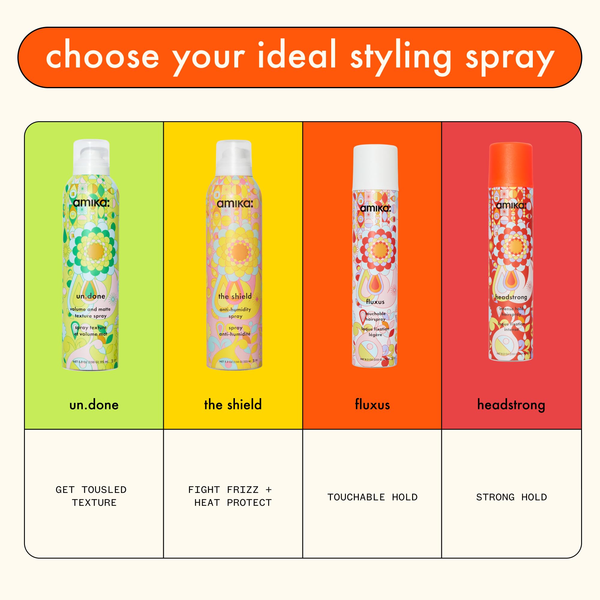 Spray-on application on hair using Amika Shield for daily protection.