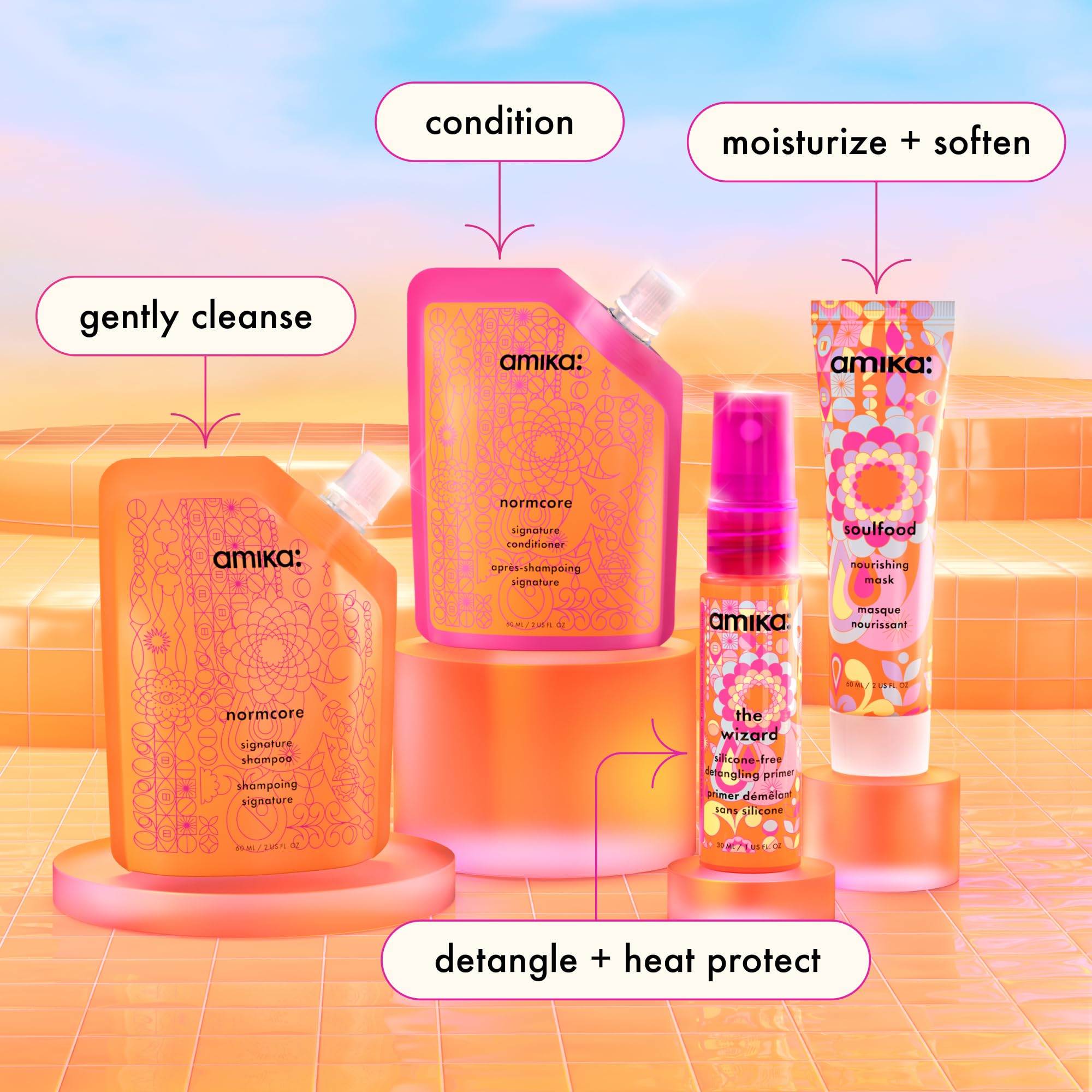 Amika Signature Saviors essential trial set conditioner bottle highlighting lightweight hydration