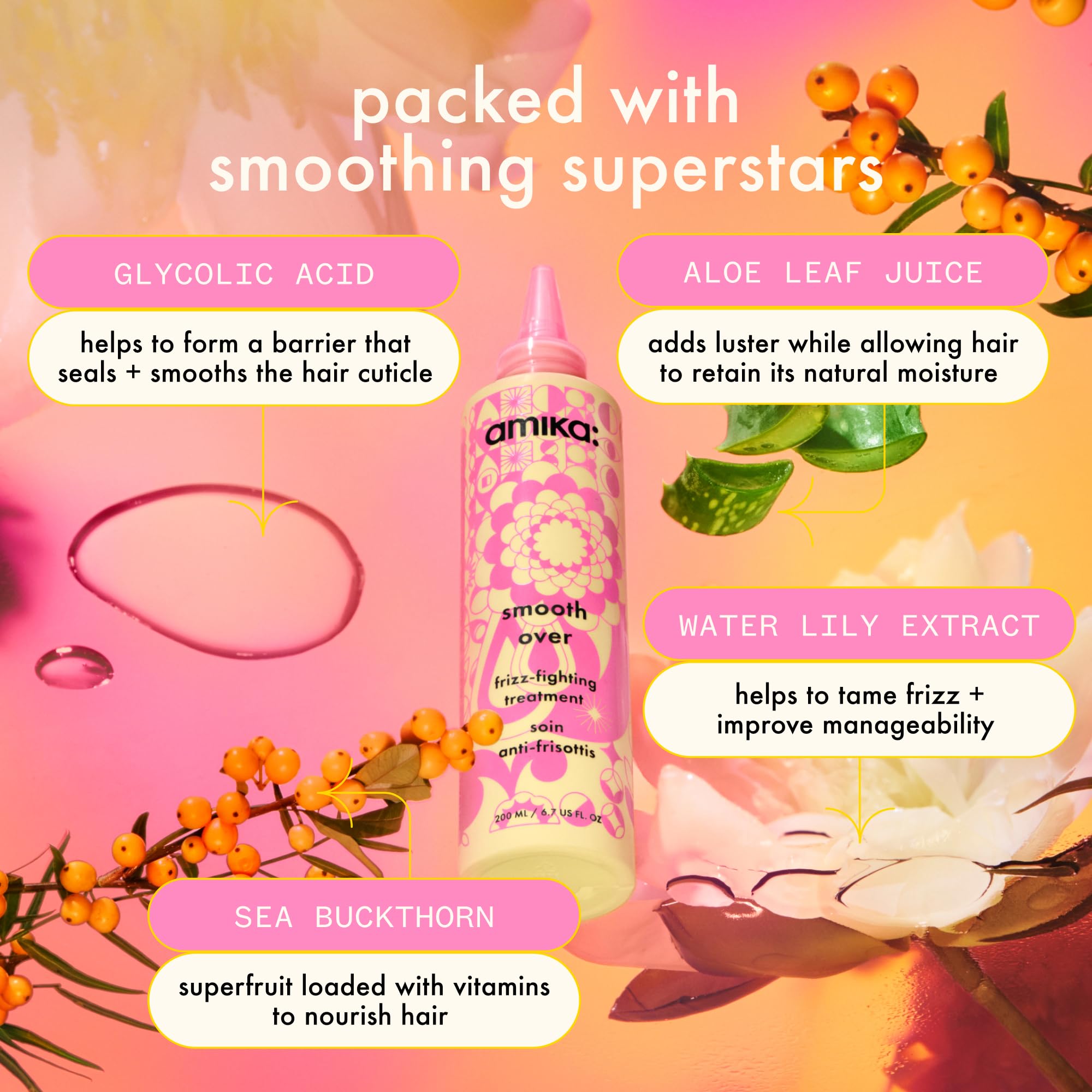 Amika Smooth Over Frizz-Fighting Treatment Mask pump applicator for quick use.
