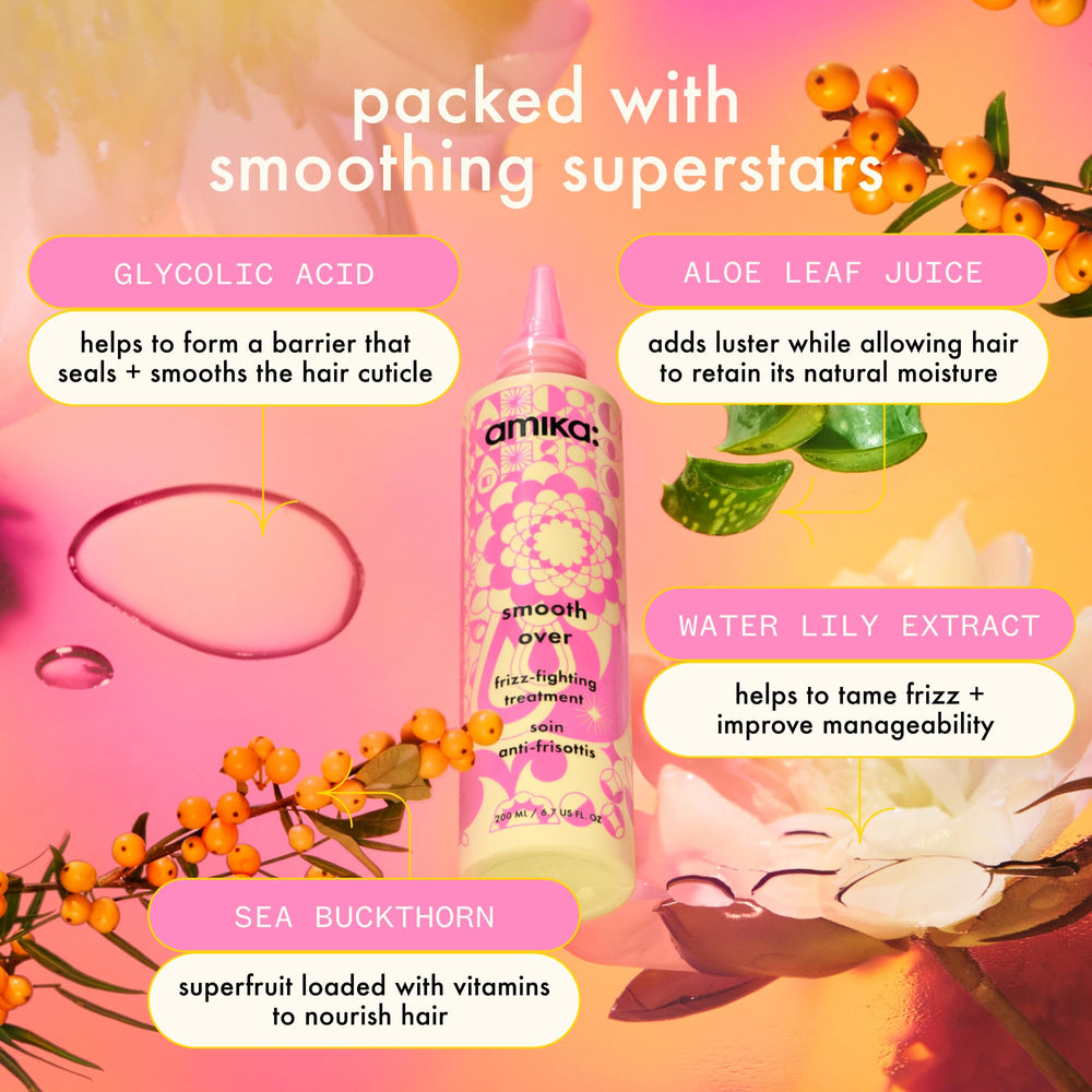 Amika Smooth Over Frizz-Fighting Treatment Mask pump applicator for quick use.