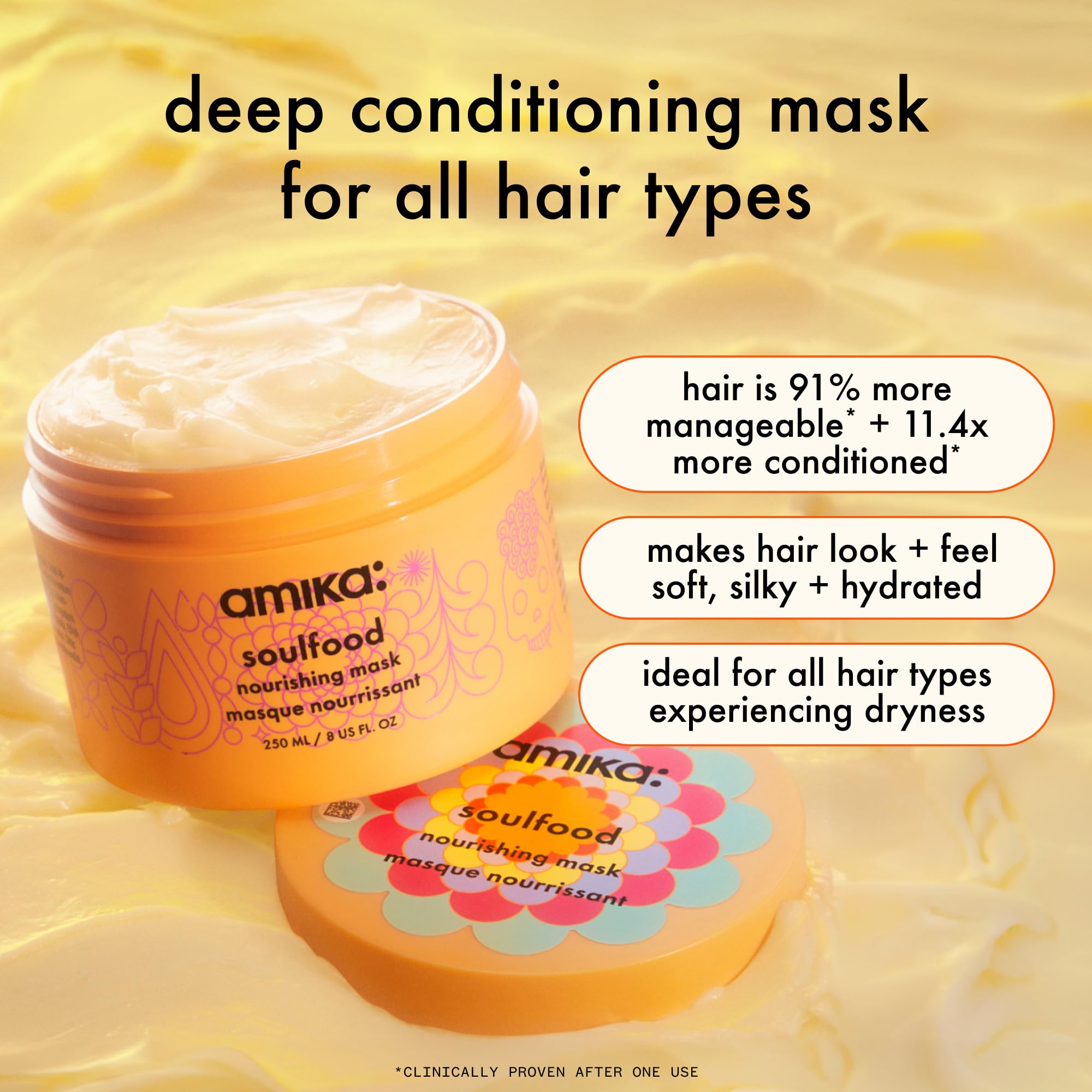Amika Soulfood Nourishing Mask cream swatch shows rich hydration