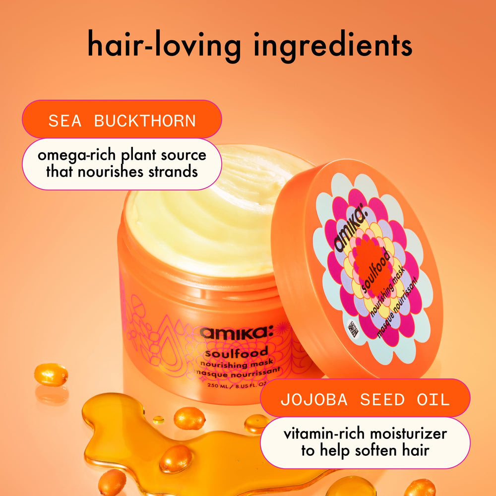 Amika Soulfood Nourishing Mask routine setup suggests spa-like conditioning