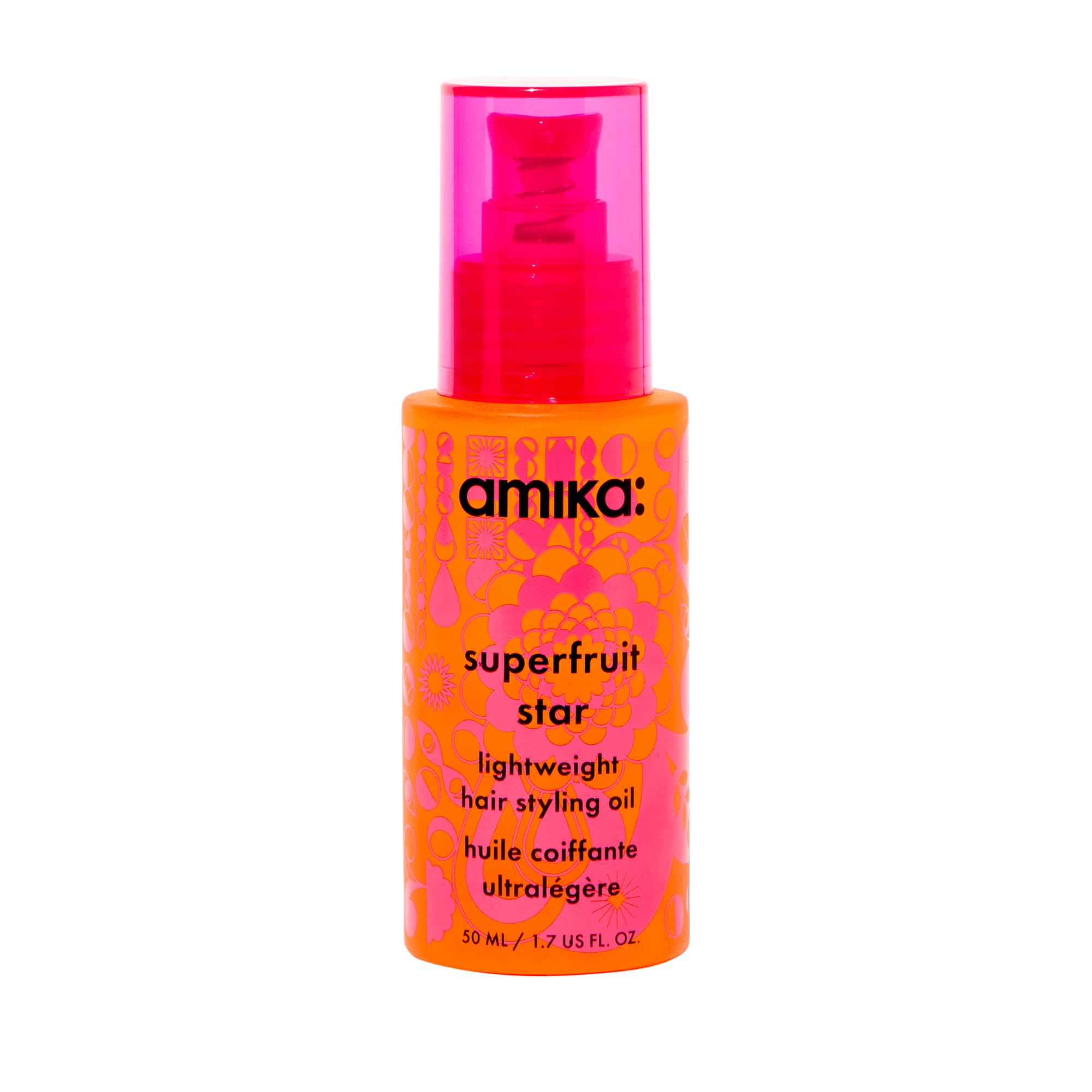 Amika Superfruit Star bottle pour for heat protection and shine.