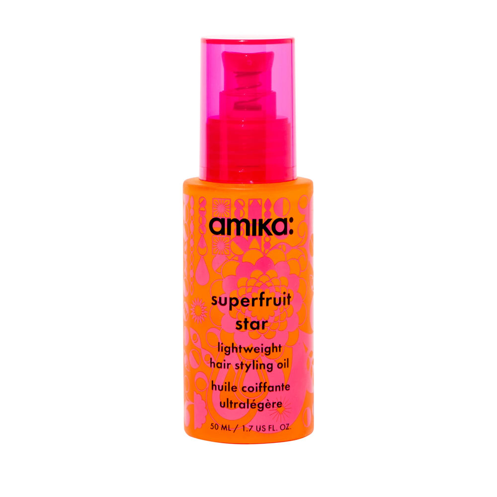 Amika Superfruit Star bottle pour for heat protection and shine.