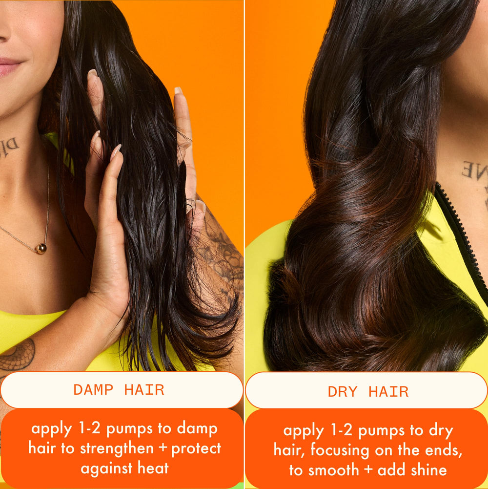 Amika Superfruit Star after-application shine on damp hair.