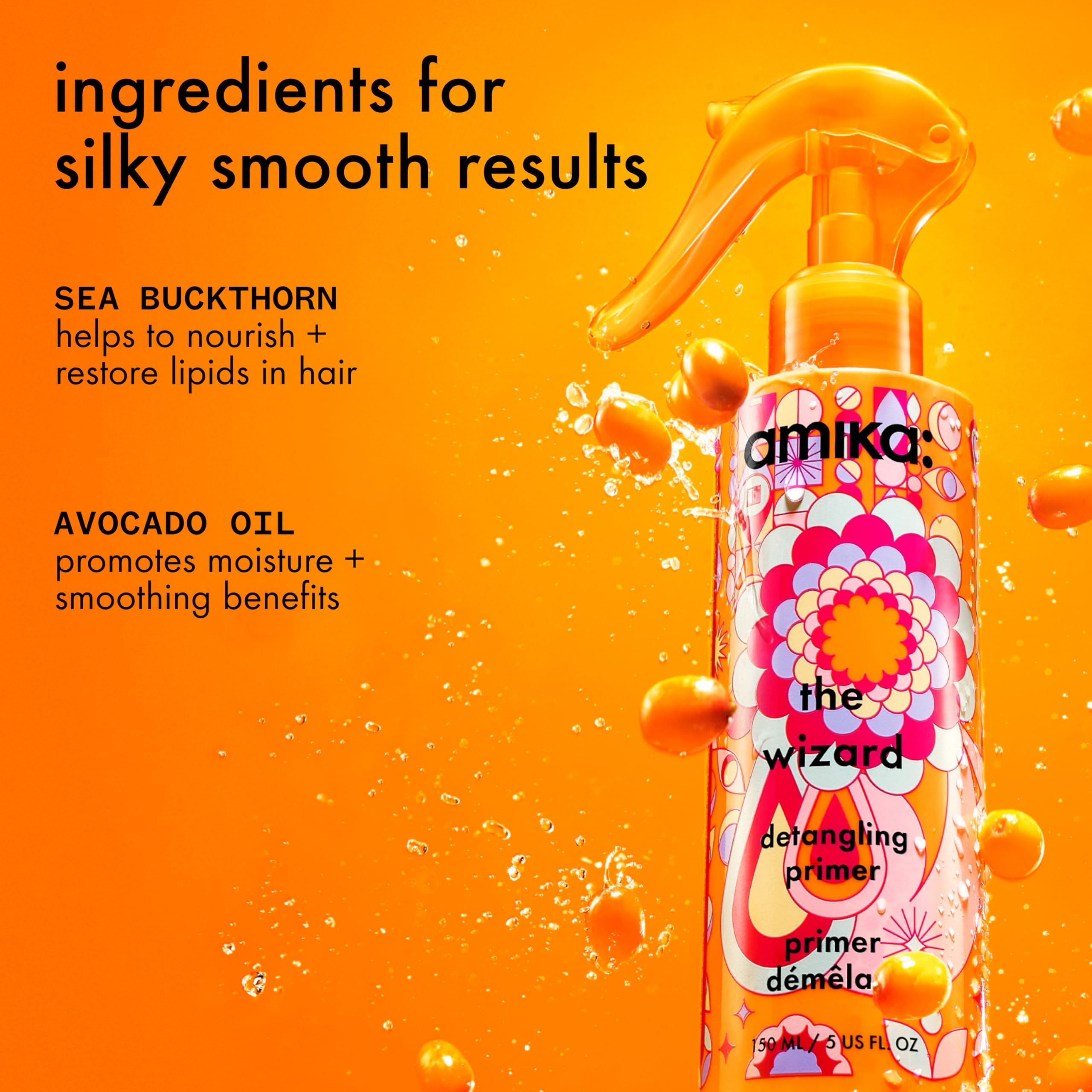 Amika The Wizard Detangling Hair Primer on the hair during application.