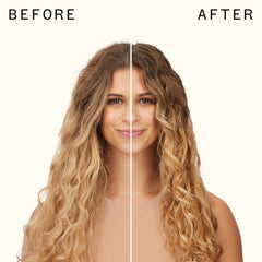Amika Velveteen Dream Shampoo after-use image showing a silky finish with humidity protection