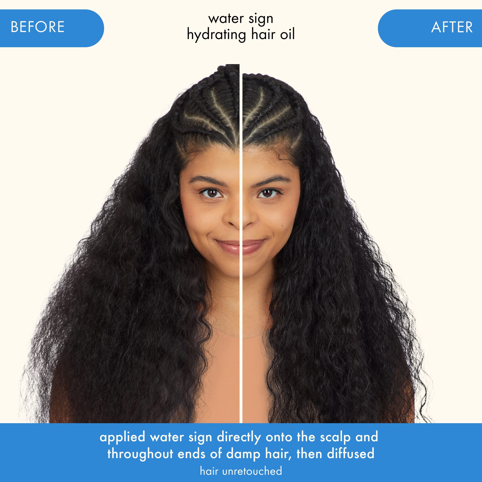 Amika Water Sign on damp hair reduces frizz and adds shine.