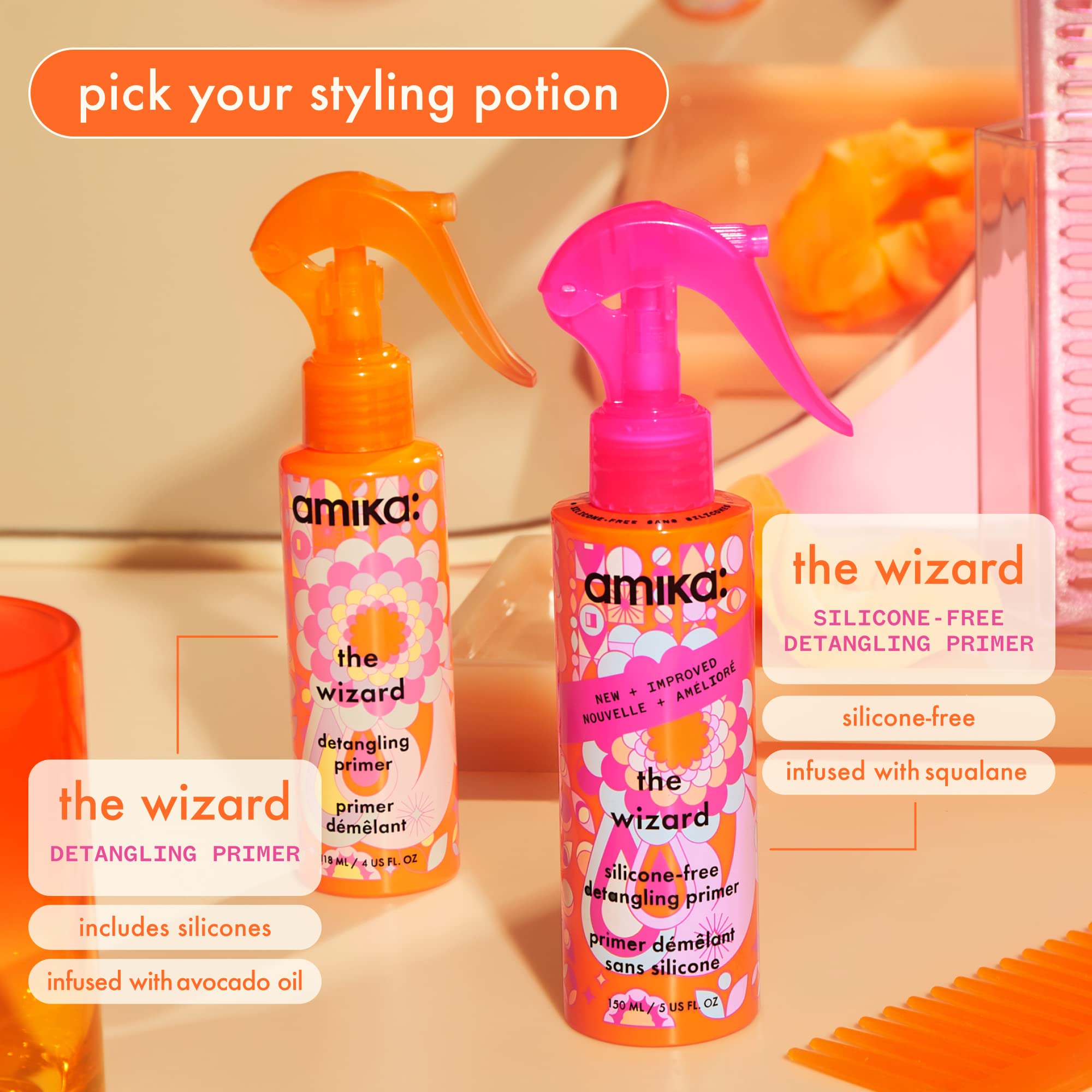 Amika Wizard lightweight primer spreads evenly for quick, time-saving styling.