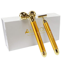 Amirce face massager roller golden 3D roller contours facial curves for a soothing massage.