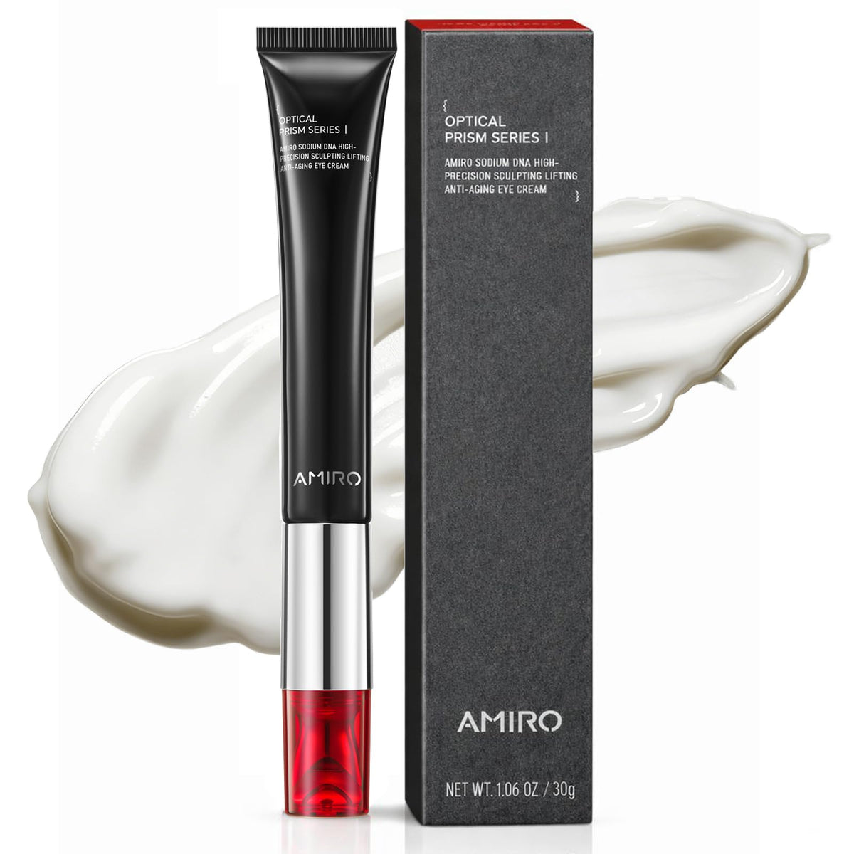 AMIRO 2-in-1 red light eye cream with massager for a quick refreshing under-eye routine