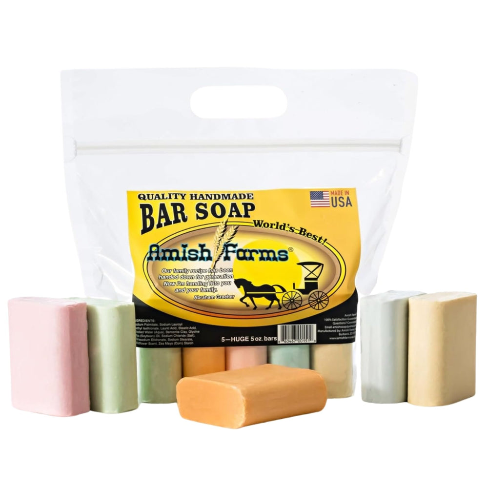 Amish Farms Jabón natural en barra, variedad de cinco, empaque práctico para la familia.