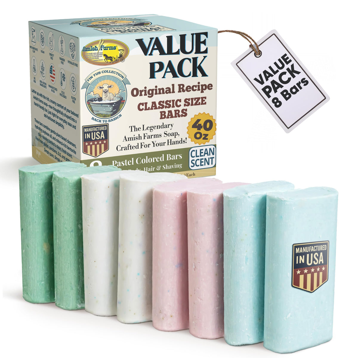 Amish Farms Soap Value Pack front view for easy daily cleansing