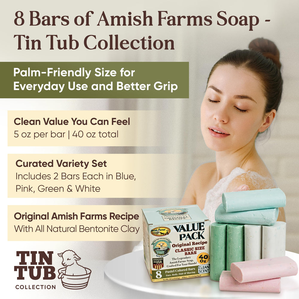 Amish Farms Soap Value Pack tin tub collection display