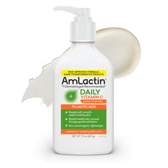 AmLactin, botella de vitamina C para hidratación profunda en piel seca.