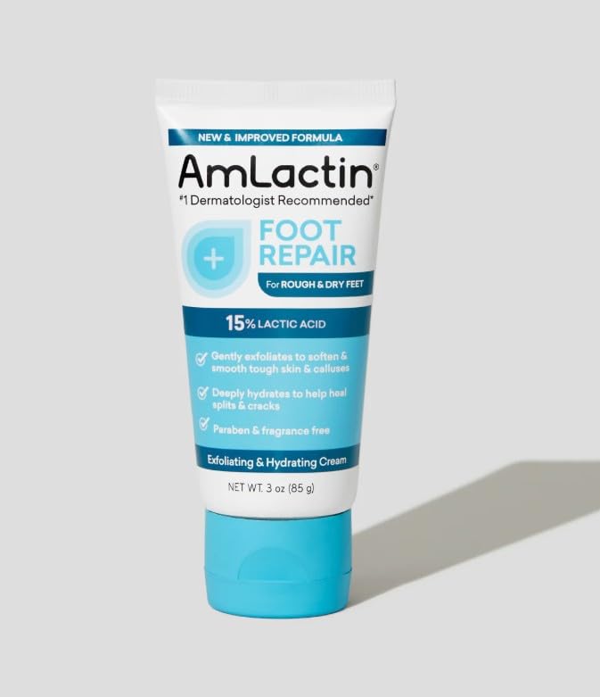 Piel seca en el talón se suaviza con la crema AmLactin.