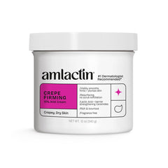 AmLactin Crepe Firming Cream bottle showing deep hydration for smoother skin.