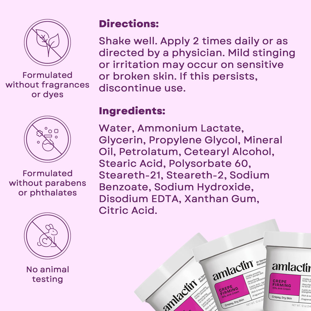 Shelf-ready AmLactin Crepe Firming Cream packaging for skincare enthusiasts.