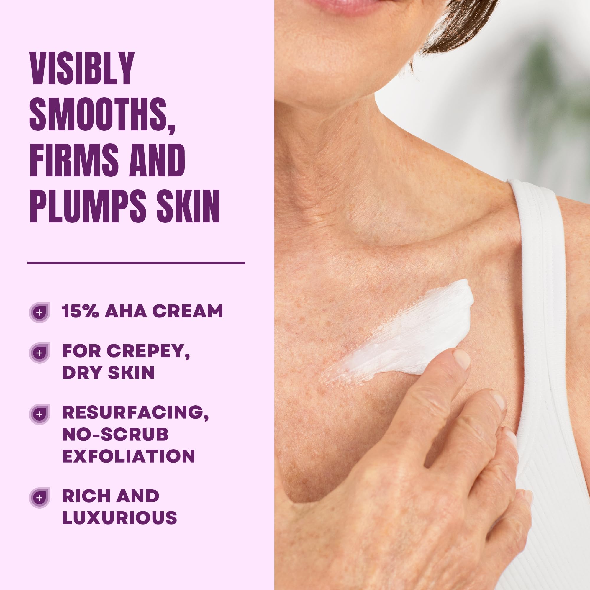 Close-up texture of AmLactin Crepe Firming Cream shows creamy absorption.
