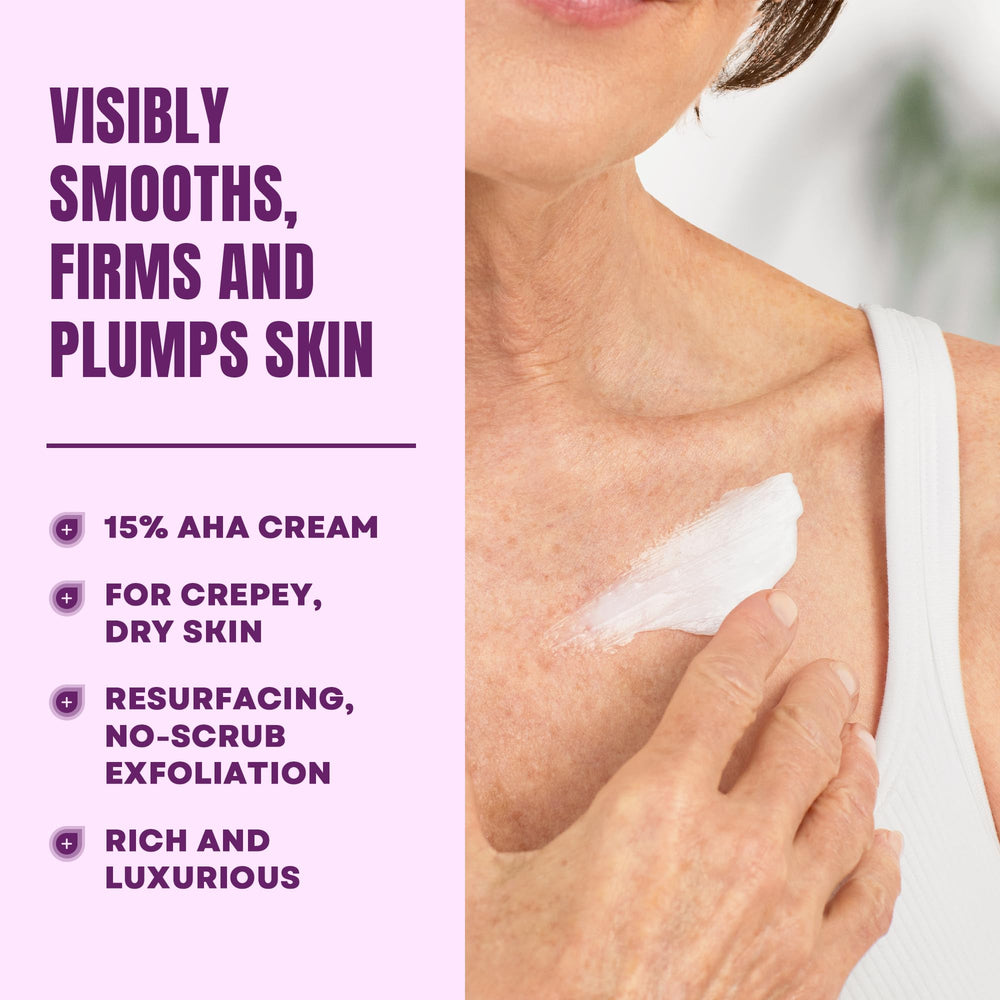 Close-up texture of AmLactin Crepe Firming Cream shows creamy absorption.