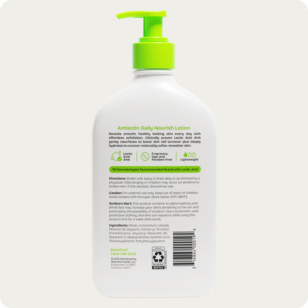 Close-up de AmLactin Daily Nourish y su renovación suave de la piel