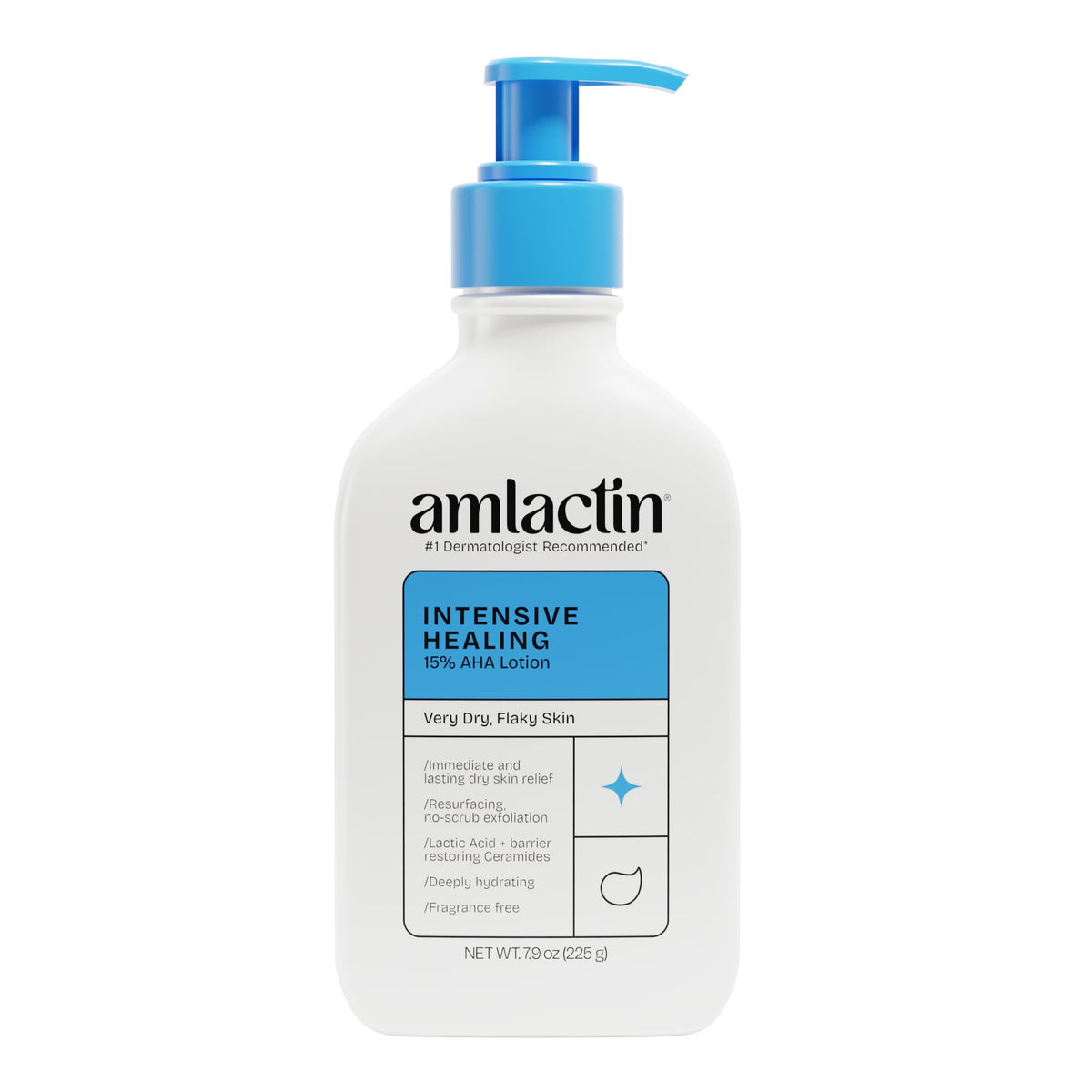 AmLactin botella con pompa, hidratación duradera para piel seca.