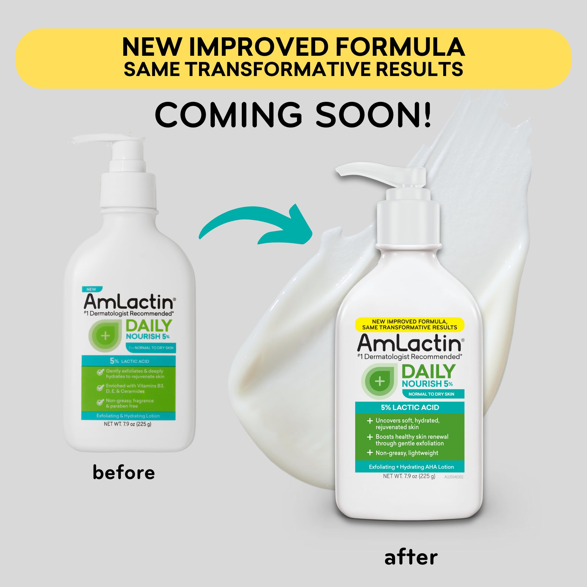 Aplicación de AmLactin Daily Nourish en la palma para piel calmada.