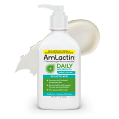 AmLactin Daily Nourish en bote, hidratación suave para piel seca y sensible.