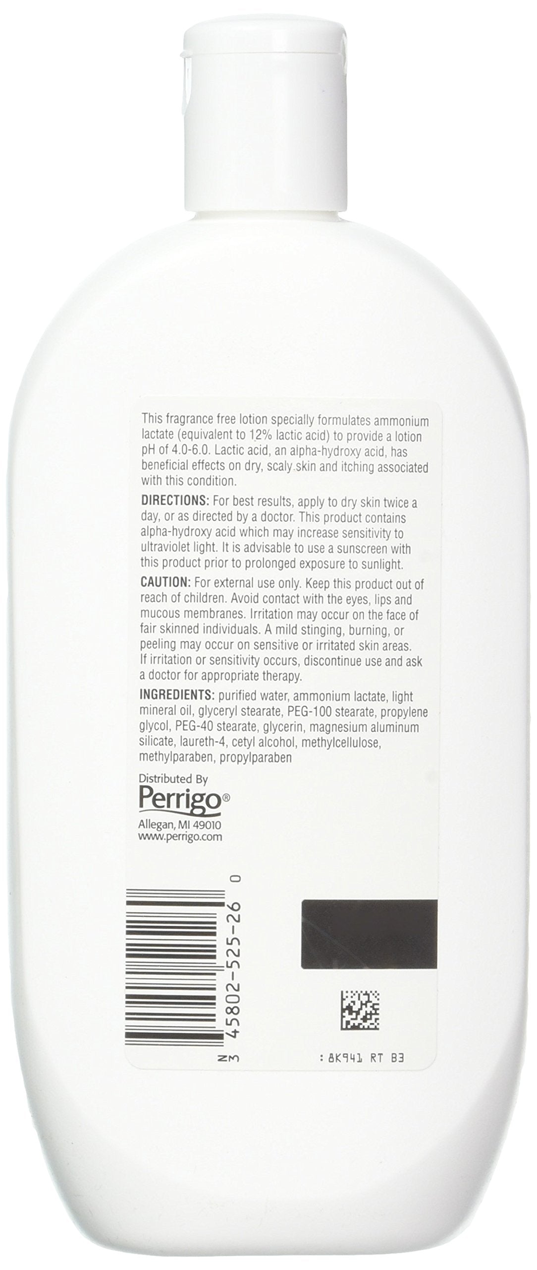 Loción Ammonium Lactate 12% con textura cremosa para piel seca.