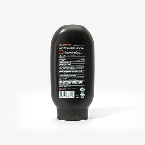 Close-up of PR Lotion bottle demonstrates natural sodium bicarbonate delivery for recovery.