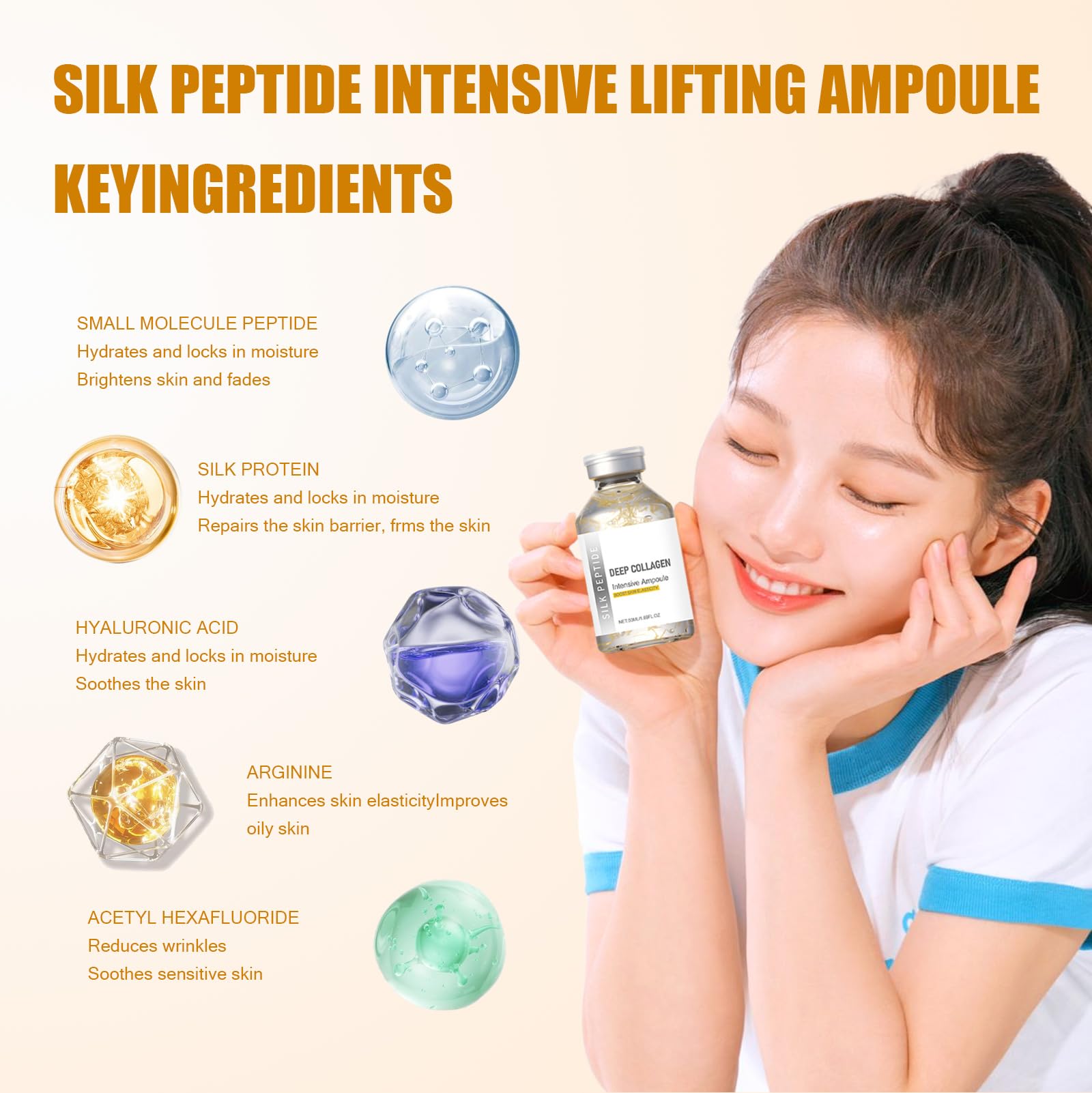 Aplicación facial de la ampolla de seda con hidratación potencial.