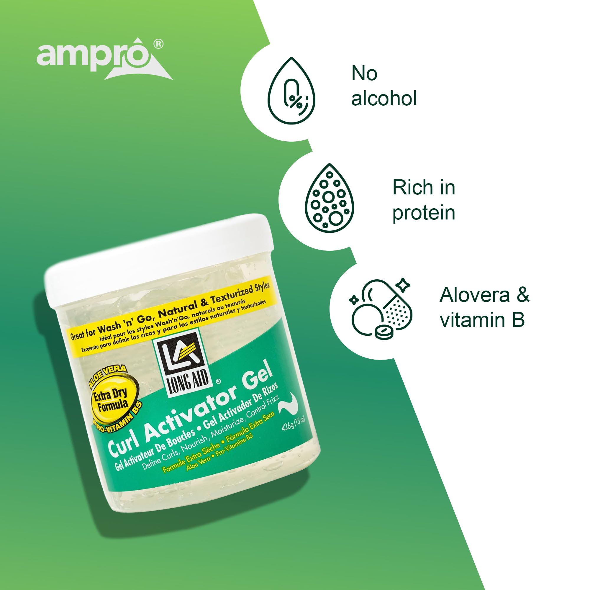 AMPRO control del encrespamiento con gel activador para peinados naturales.