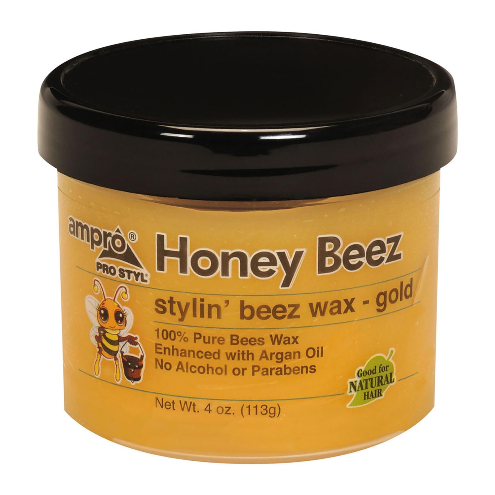 AmPro Pro Styl Beez Wax Oro en envase, nutrición con argán para peinados duraderos