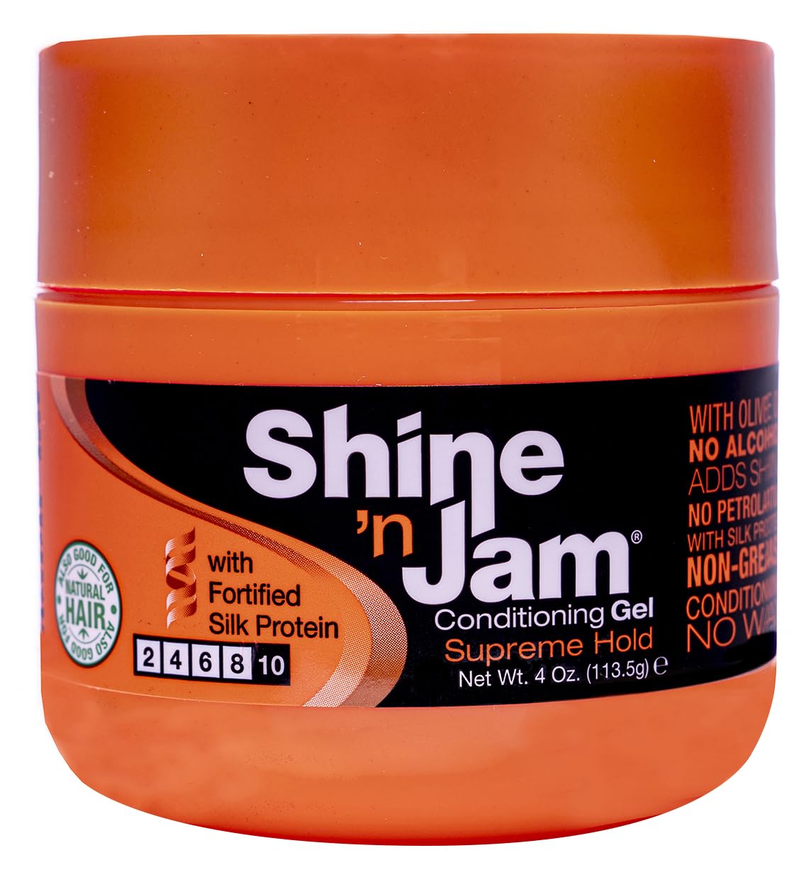 AmPro Shine 'n Jam conditioning gel provides a non-greasy, long-lasting hold for stylish hair.